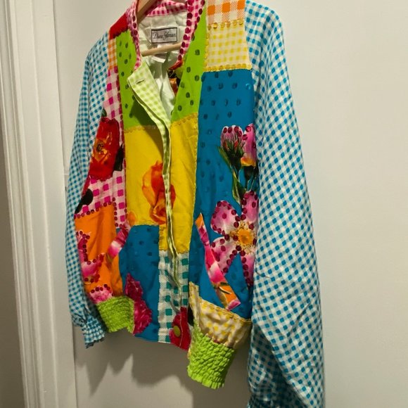 3) Vintage Diane Gilman Art to Wear Artsy Boho Sequined Patchwork Quilt Bomber … - Picture 4 of 9